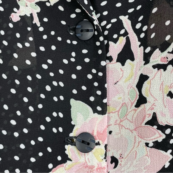 Vintage TESSUTI Floral Print Blouse short sleeve black pastels polka dots 90s - Picture 5 of 15